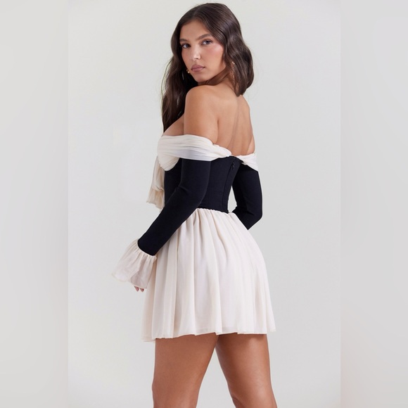 NWOT House of CB ALANA Black & Cream Off Shoulder Dress - Picture 3 of 12